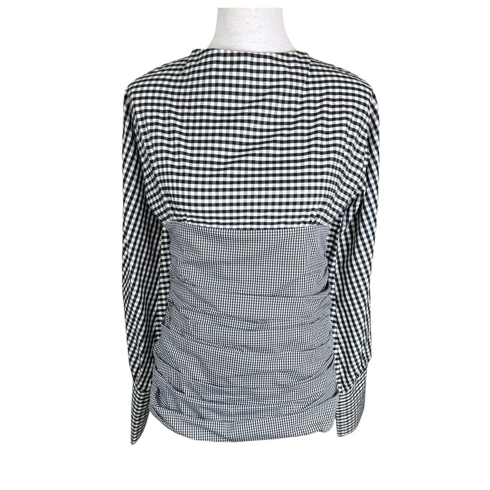 Maggie Marilyn 100% Cotton Black White Gingham Long Sleeve Ruched Blouse Shirt